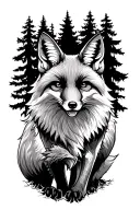 aggressive fox and nature like trees tattoo design idea