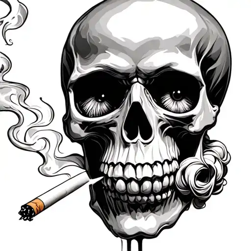 skull with eyes smoking a cigarette burning black tattoo design idea