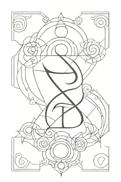 LETTER A AND N letter together WITH NUMBER 7 chakras tattoo design idea
