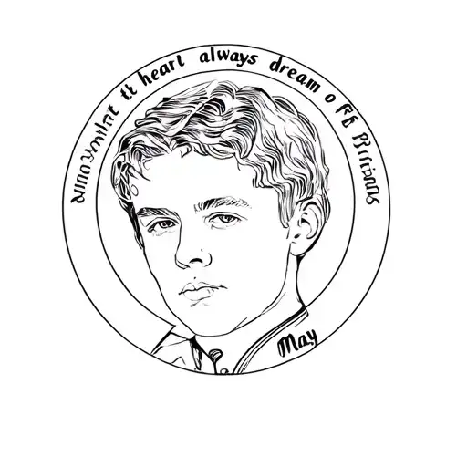Portrait of the poet Sergei Yesenin with the inscription in a circle "Let the heart always dream of May" tattoo design idea