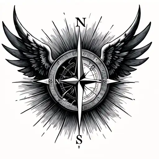 compass half angel half evil tattoo design idea