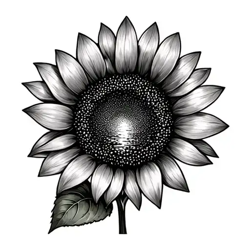 Queued. (394)(Relax)Sunflower in the sun place in a sunset over the sea, tattoo style, black & white tattoo design idea