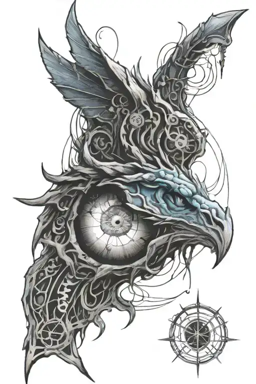 blue eye drangon with ECG and electricity flowing tattoo design idea