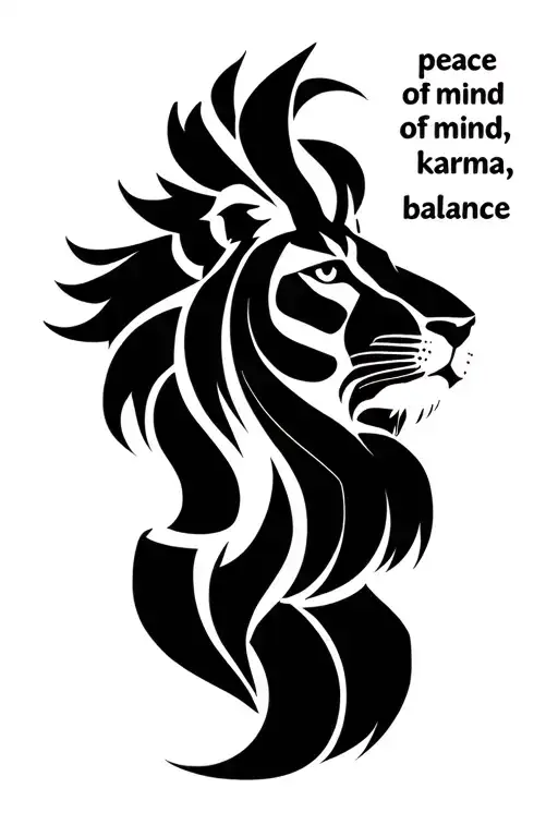 "peace of mind, karma, balance" separated lion face tattoo design combining art elements tattoo design idea