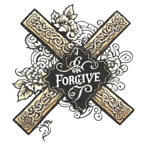 wooden cross with the word forgive across tattoo design idea
