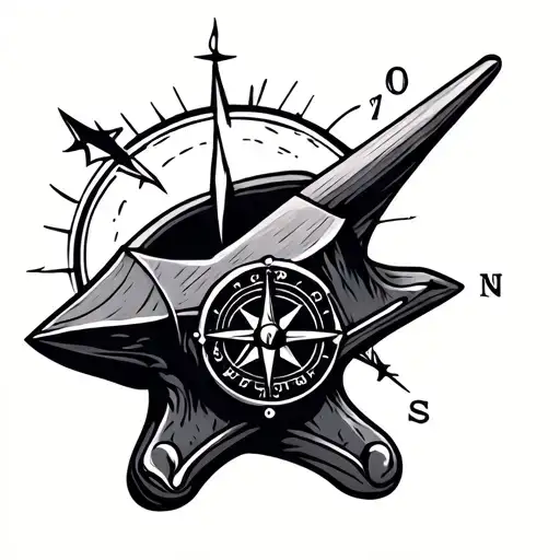 anvil and compass pointing north tattoo design idea