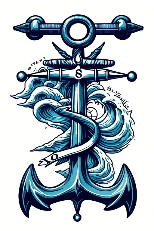 anchor waves compass  tattoo design idea