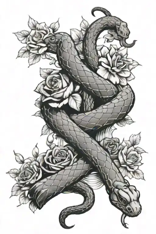 snake wrapped around a bible with flowers tattoo design idea