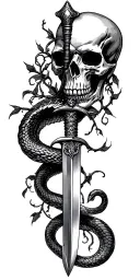 hand snake and dagger with skull and vines tattoo design idea