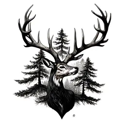 deer antlers cypress tree growing tattoo design idea