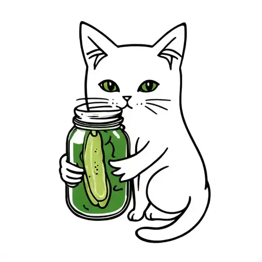 cat holding pickle jar with a ghost tattoo design idea
