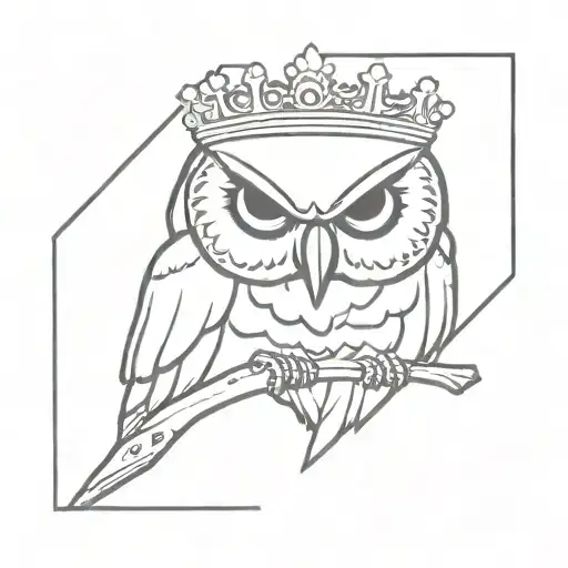 Angry owl perched on skull wearing a crown tattoo design idea