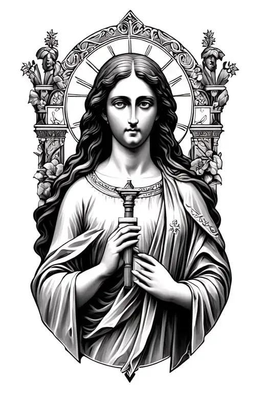 Saint Jude symbolism using feminine religious symbols tattoo design idea