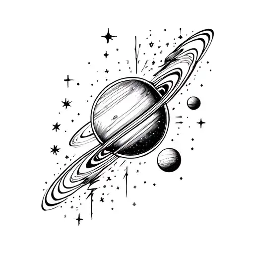 A blackwork tattoo design featuring a majestic galaxy with planets and stars, symbolizing your love for astronomy and history tattoo design idea