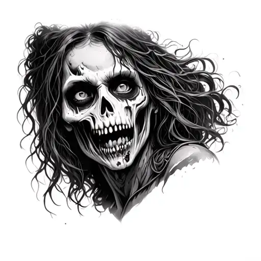 Make me a haunting, undead, Erie or decade look girls zombie tattoo tattoo design idea