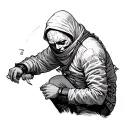 A character, restrained in a straight jacket, embodies the turbulent struggle of living with bipolar disorder.  tattoo design idea