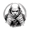 A character, restrained in a straight jacket, embodies the turbulent struggle of living with bipolar disorder.  tattoo design idea