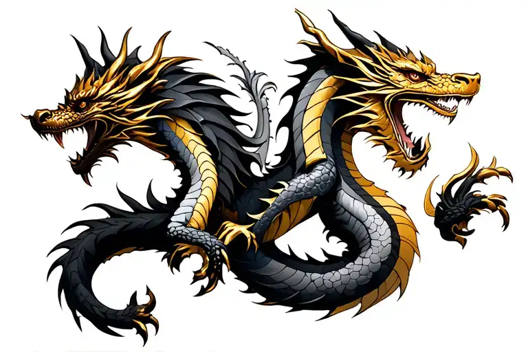 Twin gold and silver Dragons tattoo design idea