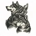 two wolves looking at each other. one white the other black tattoo design idea