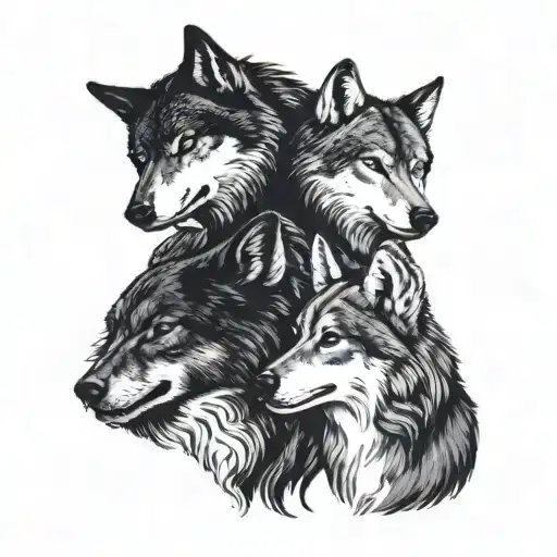 two wolves looking at each other. one white the other black tattoo design idea