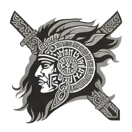 Aztec warrior and Aztec calendar tattoo design idea