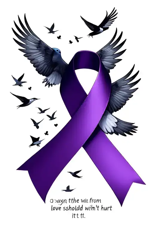 ribbon for domestic violence for lost one with the saying love shouldn't hurt with birds flying from it  tattoo design idea