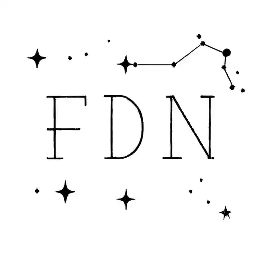 simple all back tattoo design of Pleiades ad the letters FDN constellation and letters placed beside not above or below tattoo design idea