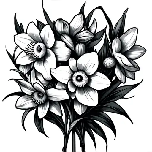 daffodil bouquet Aries pisces constellation surrounded tattoo design idea