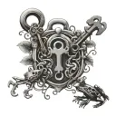 A collection of skeleton keys and locks intertwined with vines and frogs, creating a unique and mysterious design tattoo design idea