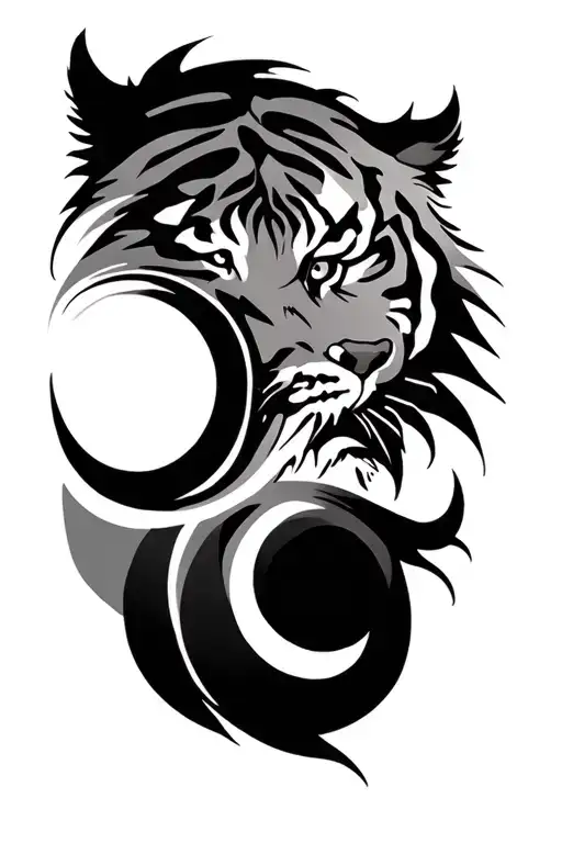 enso circule with tiger face tattoo design idea