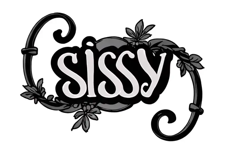the word sissy on cursive with some design around it  tattoo design idea