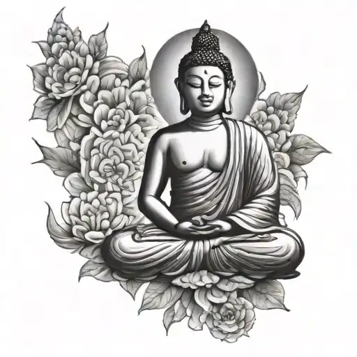 Buddha meditating figure surrounded tattoo design idea