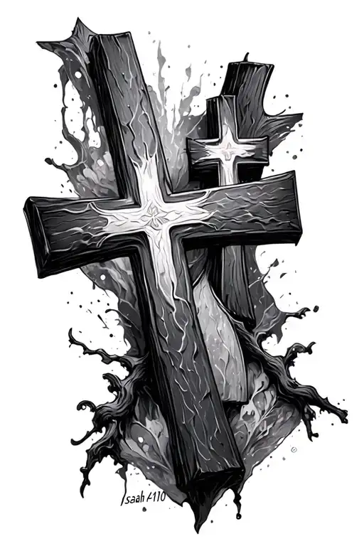 3 crosses with texture and isaiah 41:10 tattoo design idea
