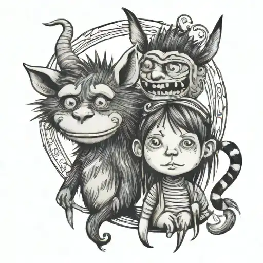 morph adult pippi longstocking and Max Where the wild Things Are tattoo design idea