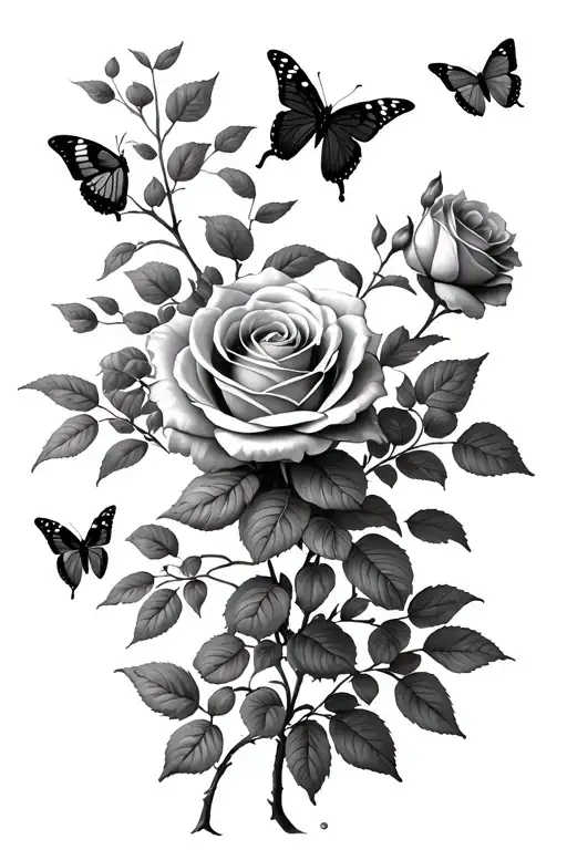 rose bush with butterflies flying away tattoo design idea
