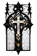 gothic cathedral stained glass window with orthodox cross tattoo design idea
