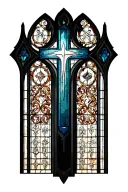 gothic cathedral stained glass window with orthodox cross tattoo design idea