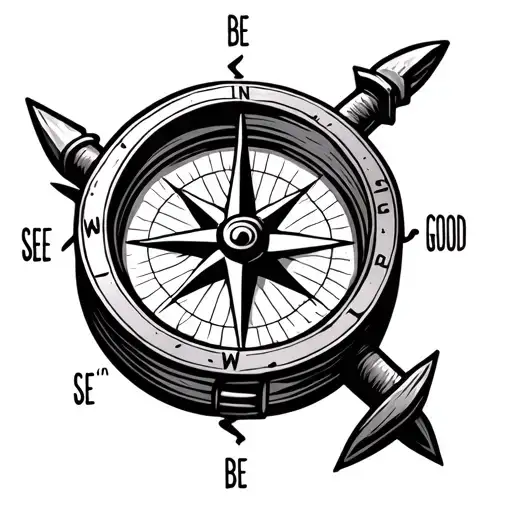 compass with the points saying "see" "be" "good" "rescue" tattoo design idea