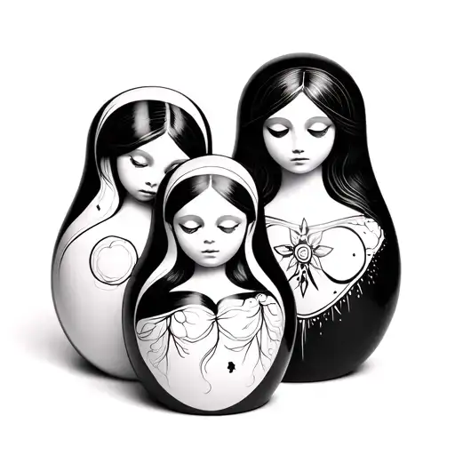  A series of nested dolls, each revealing a different aspect of the self, from the wounded inner child to healed adult tattoo design idea