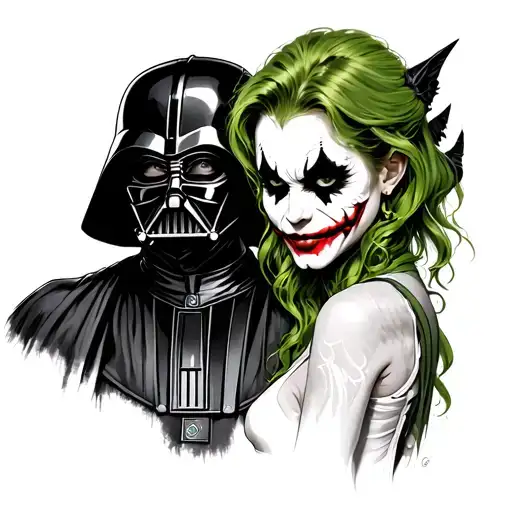 darth Vader, the joker, and the green goblin girl tattoo design idea