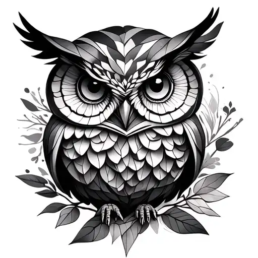 owl floral geometric tattoo design idea