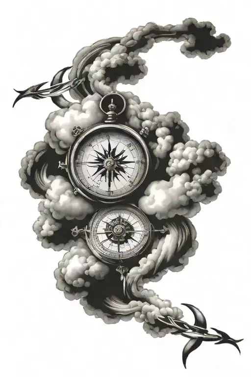 clouds all around a compass infinity symbol  tattoo design idea