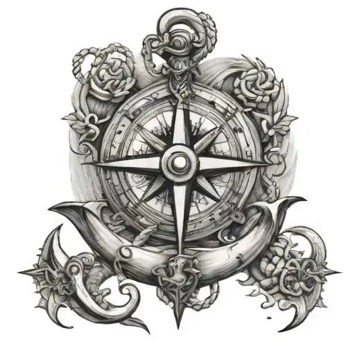 anchor and compass tattoo design idea