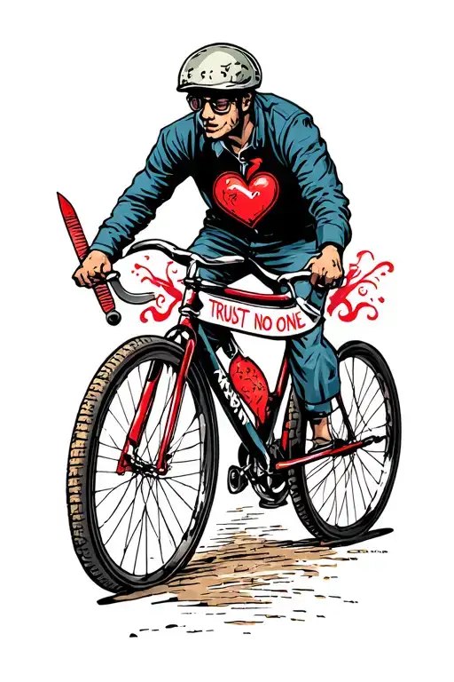 trust no one, fixed gear bike,  knife in heart,  tattoo design idea