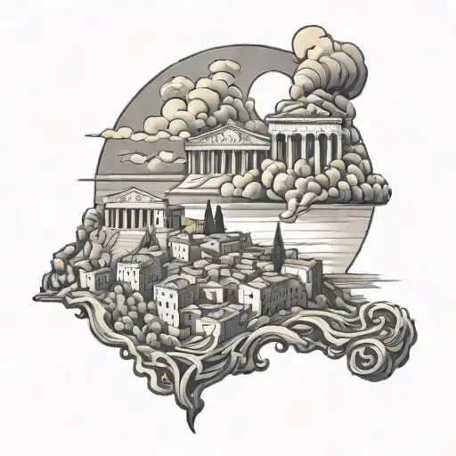 Burning greek City tattoo design idea