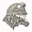 Burning greek City tattoo design idea