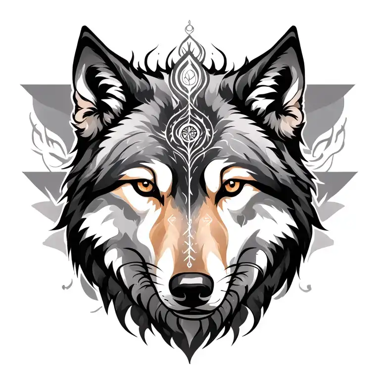 wolf spirit animal, spiritual symbols tattoo design idea