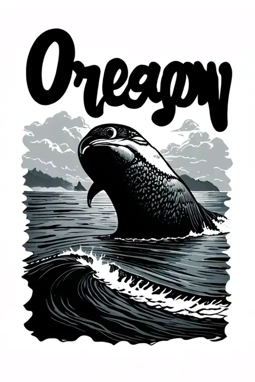 Oregon letter stamp tattoo with the ocean fine line tattoo design idea