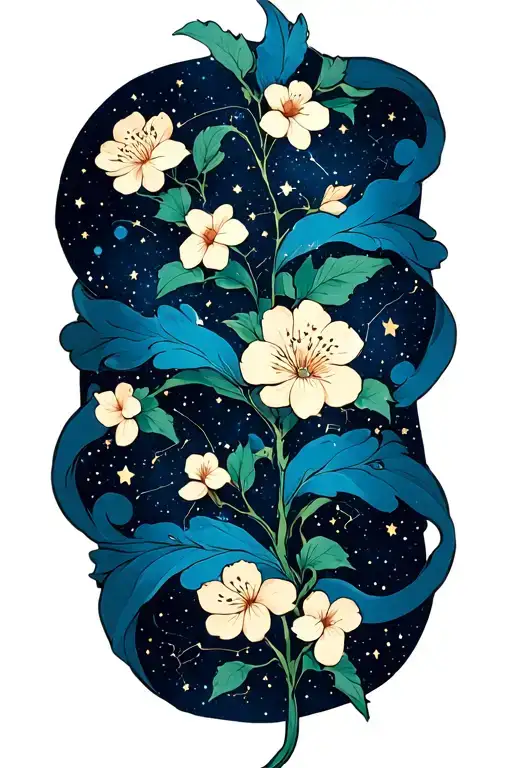 plant vine wrap with sky filled with constellations and stars tattoo design idea