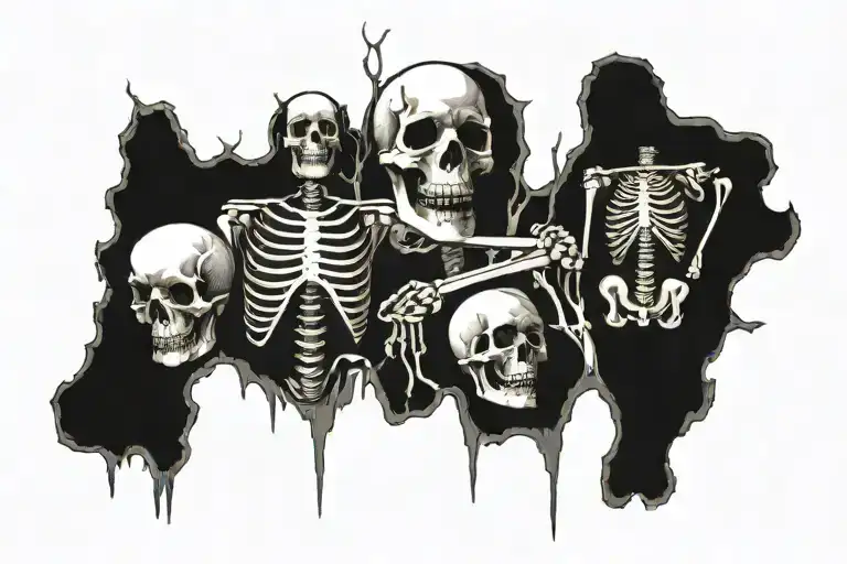 life and death skeleton graveyard tattoo design idea